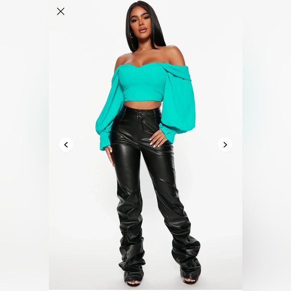 Fashion Nova Vibrant Teal Off-Shoulder Crop Top - Picture 2 of 10